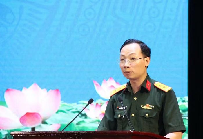 Trung tá Nguyễn Anh Khiêm - Phó Chủ nhiệm Chính trị Học viện Kỹ thuật Quân sự thông tin về hội thi.