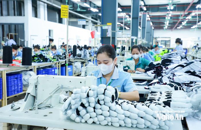 Công nhân làm việc tại một doanh nghiệp trong lĩnh vực may mặc tại xã Kim Liên, tỉnh Nghệ An. Ảnh: Thành Duy