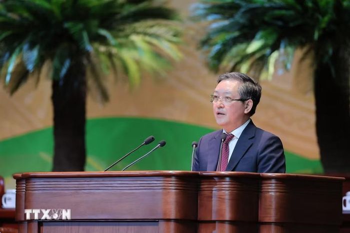 Đồng chí Lương Quốc Đoàn, Chủ tịch Ban Chấp hành Trung ương Hội Nông dân Việt Nam khóa VIII phát biểu. (Ảnh: Lê Đông/TTXVN)