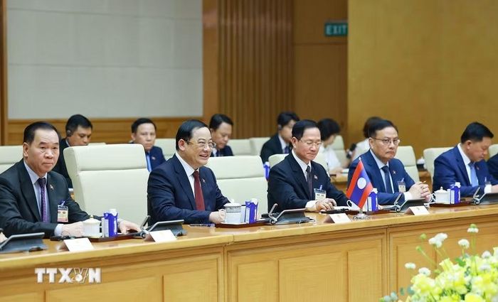 Thủ tướng Lào Sonexay Siphandone phát biểu. (Ảnh: Dương Giang/TTXVN)