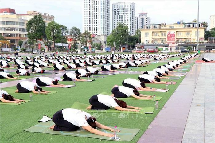 Đồng diễn Yoga tại Ngày Quốc tế Yoga. Ảnh: Trần Trang/TTXVN