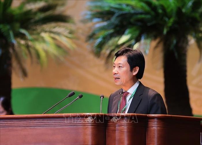Phó Chủ tịch Hội Nông dân Việt Nam Nguyễn Xuân Định tham luận tại Đại hội. Ảnh: Hoàng Hiếu/TTXVN.