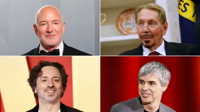 (Từ trái sang phải, theo chiều kim đồng hồ): Nhà sáng lập Amazon Jeff Bezos, nhà sáng lập Oracle Larry Ellison, các nhà sáng lập Google Larry Page và Sergey Brin. Mặc dù mỗi người đều sở hữu khối tài sản khổng lồ, nhưng tổng tài sản của họ cộng lại cũng không thể vượt qua Elon Musk sau khi ông hoàn tất đợt IPO của SpaceX. Ảnh: AFP.