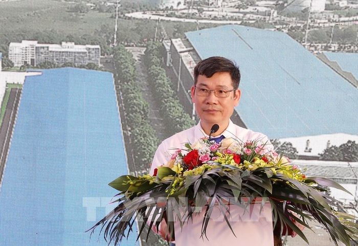 Ông Đinh Như Kiêm, Chủ tịch Hội đồng quản trị Công ty Cổ phần GĐT Ninh Bình phát biểu tại lễ khởi công. Ảnh: Đức Phương - TTXVN 