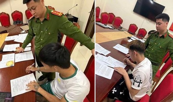Hai đối tượng tại cơ quan Công an. Ảnh Công an Phú Thọ.