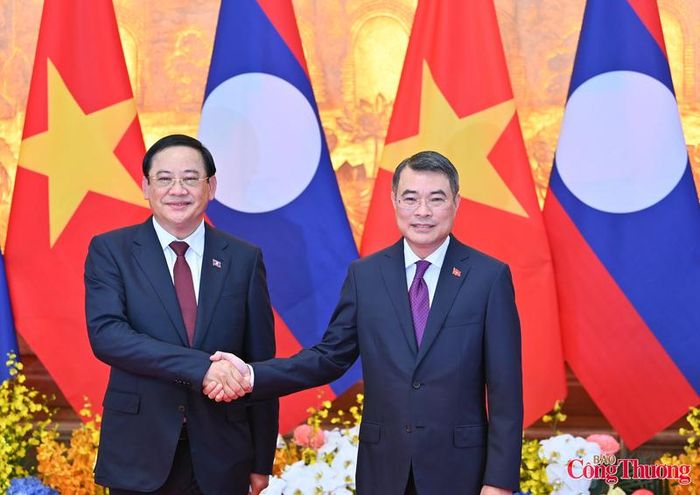 Thủ tướng hai nước chụp ảnh chung tại sảnh lớn Phủ Thủ tướng. Hai nhà lãnh đạo bắt tay trước hội đàm.