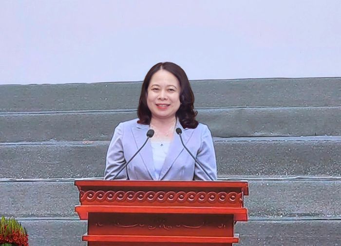 Đồng chí Võ Thị Ánh Xuân - Bí thư Trung ương Đảng, Phó Chủ tịch nước phát biểu chỉ đạo tại lễ phát động.