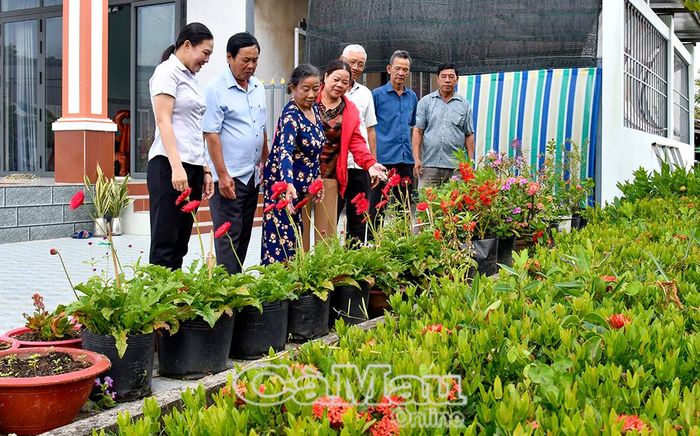 Bà Lê Thị Hoa, khóm Giao Vàm, Phường Lý Văn Lâm, tiên phong trong các phong trào xây dựng cảnh quan xanh, sạch, đẹp.