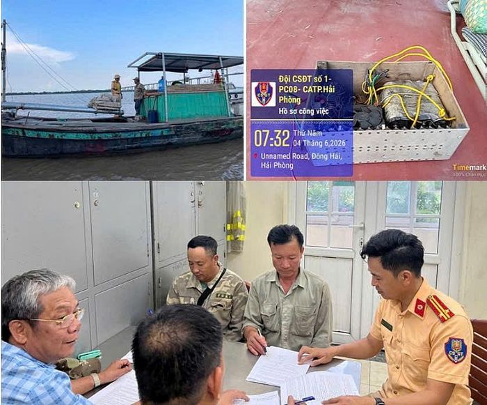 Lực lượng chức năng làm việc với các đối tượng vi phạm. ( nguồn Công an Hải Phòng)