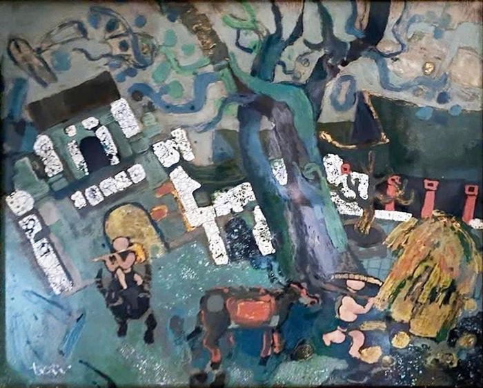 Tác phẩm "Làng quê Việt Nam" (sơn mài - 1999).