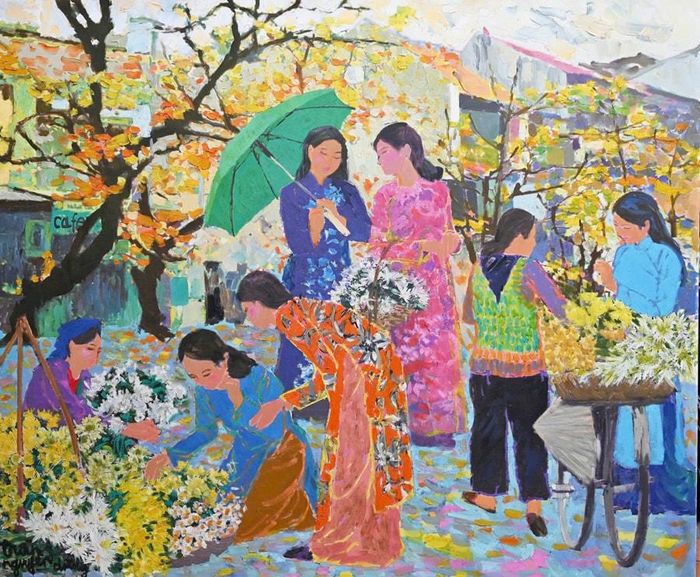 Tác phẩm "Phố Hàng Mã" (sơn dầu - 2022).