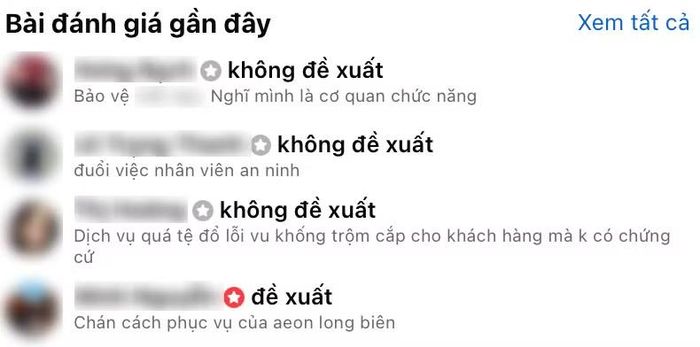Fanpage AEON Mall Long Biên liên tục nhận về "bão" đánh giá 1 sao cùng loạt bình luận tiêu cực dưới các bài đăng.
