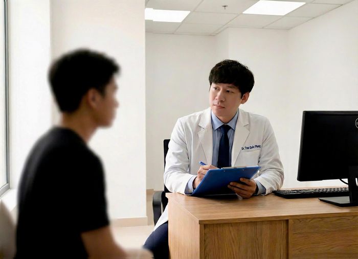 ThS.BS CKI Trần Quốc Phong thăm khám cho bệnh nhân. Ảnh: BVCC