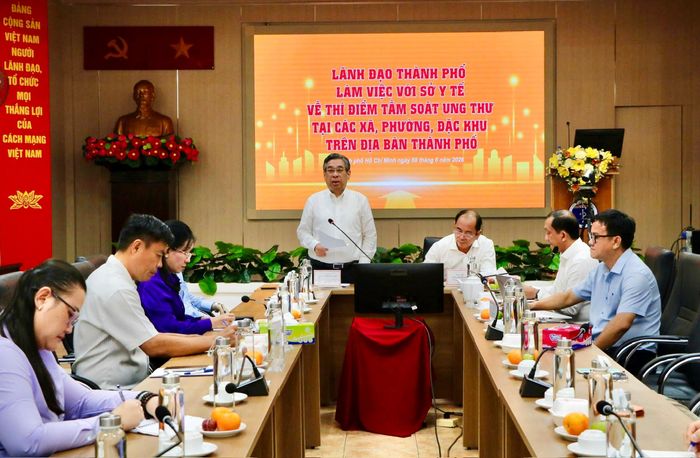  Buổi làm việc về kế hoạch thí điểm tầm soát ung thư tại các xã, phường và đặc khu trên địa bàn thành phố. Ảnh: THẢO PHƯƠNG 