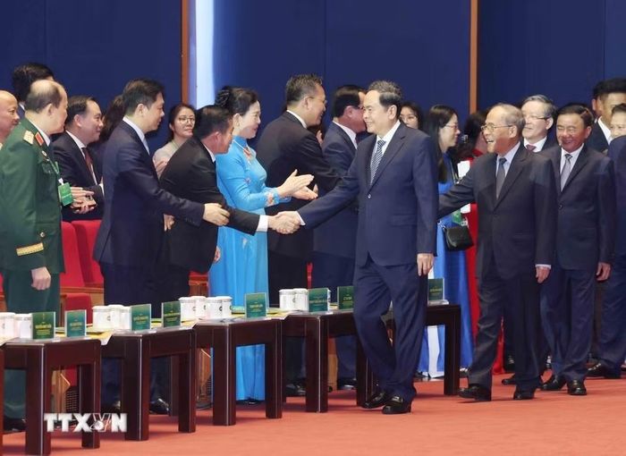 Chủ tịch Quốc hội Trần Thanh Mẫn cùng các đại biểu dự khai mạc Đại hội. Ảnh: Phương Hoa/TTXVN.