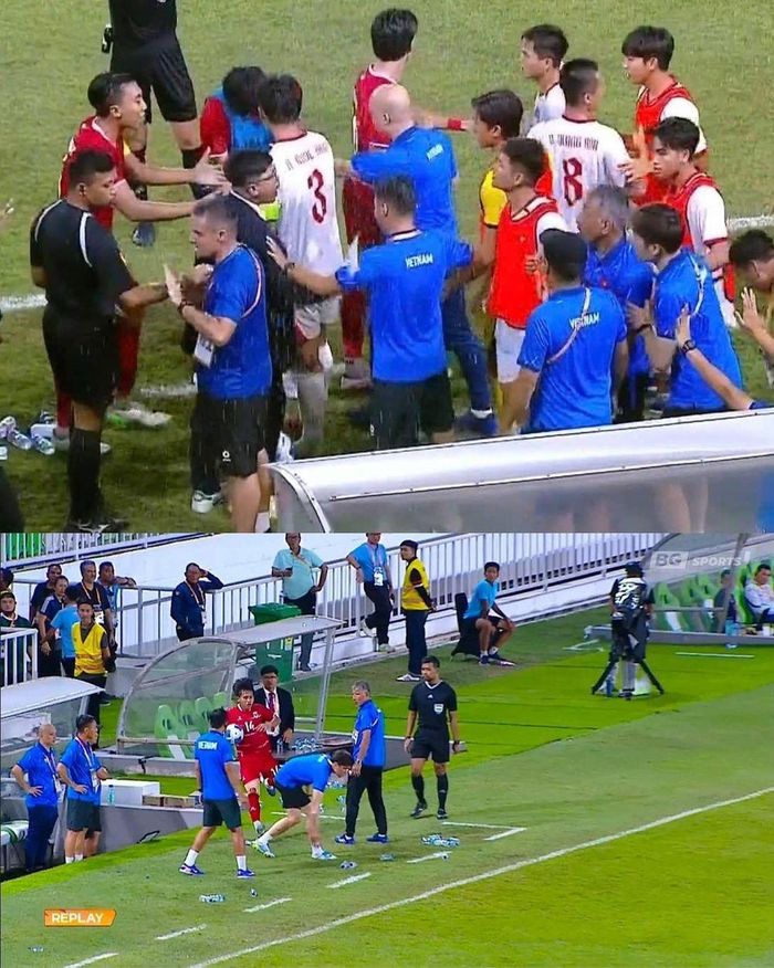  Tình huống va chạm giữa thành viên U19 Việt Nam và số 14 bên phía U19 Indonesia 