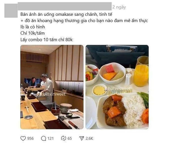  Một người dùng mạng đăng bài viết bán ảnh trải nghiệm omakase với giá 10.000 đồng/tấm. Ảnh: Bittersweet/Threads. 