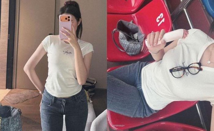 Doãn Hải My diện áo idol ra sân cổ vũ Văn Hậu, khoe sắc vóc xinh đẹp
