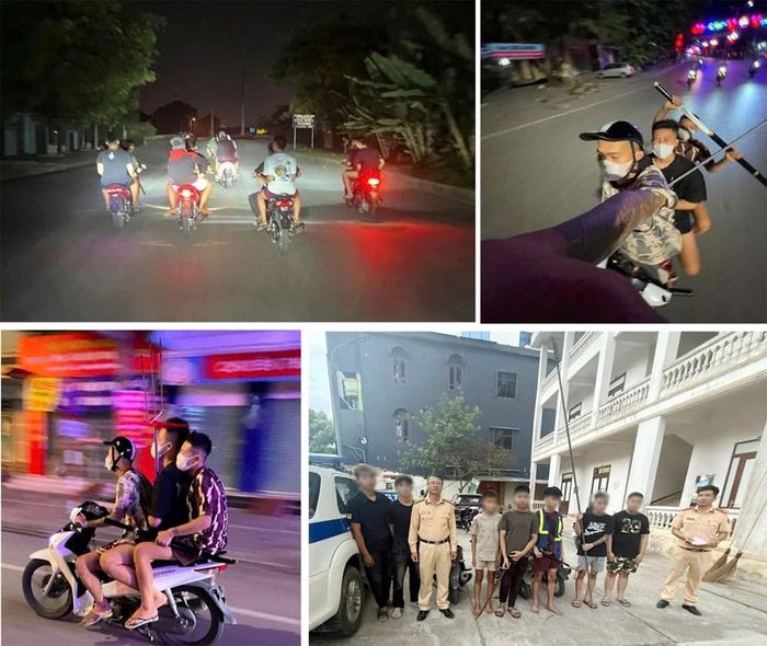 Các thanh, thiếu niên điều khiển xe máy không biển số, không đội mũ bảo hiểm, lạng lách trên đường bị lực lượng Cảnh sát giao thông truy bắt, xử lý
