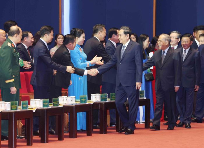 Chủ tịch Quốc hội Trần Thanh Mẫn cùng các đại biểu dự khai mạc Đại hội. Ảnh: Phương Hoa - TTXVN