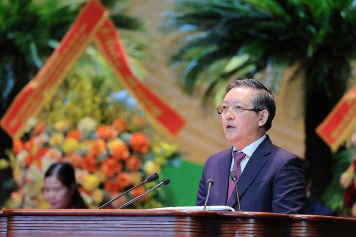 Đồng chí Lương Quốc Đoàn, Ủy viên Ban Chấp hành Trung ương Đảng, Chủ tịch Ban Chấp hành Trưng ương Hội Nông dân Việt Nam phát biểu khai mạc Đại hội. Ảnh: Lê Đông - TTXVN