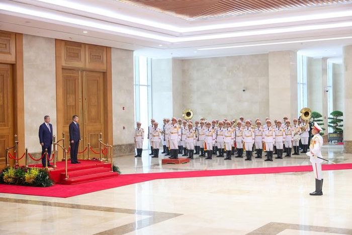 Lễ đón Thủ tướng Campuchia Hun Manet thăm chính thức Việt Nam và tham dự Diễn đàn Tương lai ASEAN lần thứ ba - Ảnh: VGP/Nhật Bắc