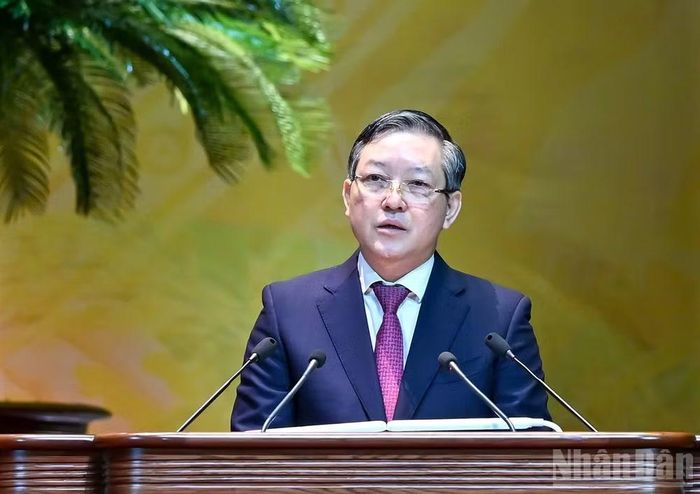 Chủ tịch Hội Nông dân Việt Nam Lương Quốc Đoàn trình bày diễn văn khai mạc Đại hội.