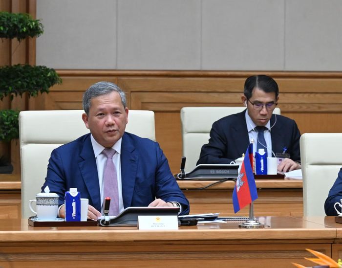 Thủ tướng Vương quốc Campuchia Samdech Moha Borvor Thipadei Hun Manet phát biểu tại hội đàm.