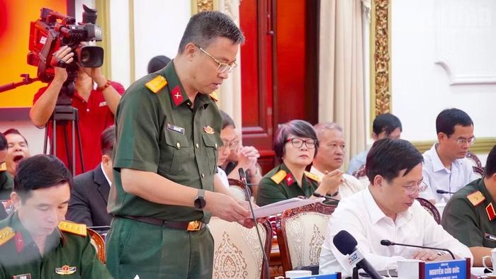 Đại tá, Tiến sĩ Bùi Yên Tĩnh, Phó Cục trưởng Cục Tác chiến, Bộ Tổng Tham mưu Quân đội nhân dân Việt Nam phát biểu.
