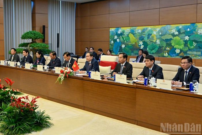 Chủ tịch Quốc hội Trần Thanh Mẫn cùng các đại biểu Việt Nam tại hội kiến.