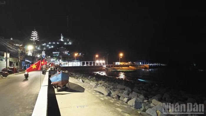 Cảng cá Nhơn Lý sáng rực khi đêm xuống.