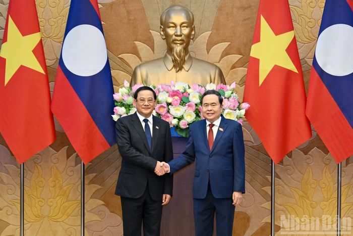 Chủ tịch Quốc hội Trần Thanh Mẫn và Thủ tướng Lào Sonexay Siphandone tại hội kiến.
