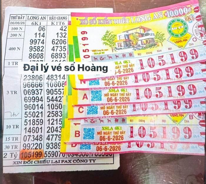 Giải độc đắc của vé số Long An trúng tại tỉnh An Giang. Ảnh: ĐLVS Hoàng