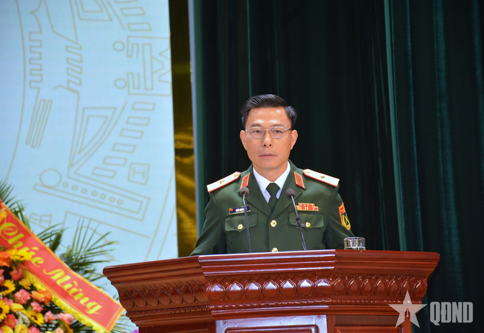 Thiếu tướng Trần Trung Hòa, Tư lệnh Binh chủng Công binh phát biểu tại buổi lễ.