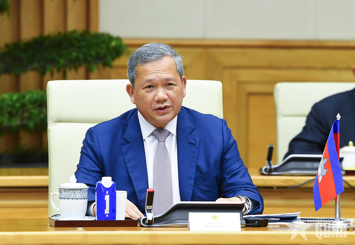 Thủ tướng Campuchia Hun Manet tại hội đàm. Ảnh: TUẤN HUY