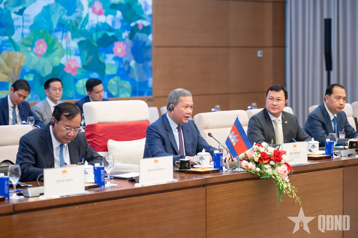 Thủ tướng Campuchia Hun Manet phát biểu tại cuộc hội kiến.