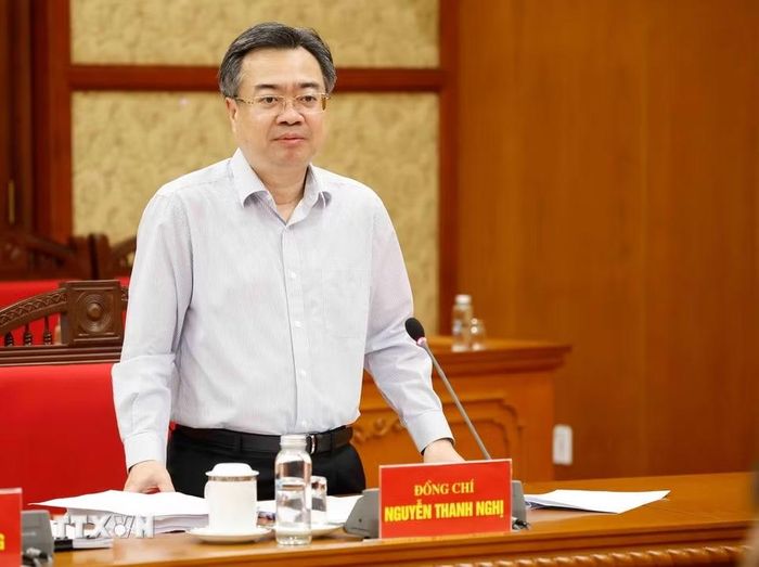 Đồng chí Nguyễn Thanh Nghị, Ủy viên Bộ Chính trị, Bí thư Trung ương Đảng, Trưởng Ban Chính sách, chiến lược Trung ương, phát biểu. (Ảnh: Thống Nhất/TTXVN)