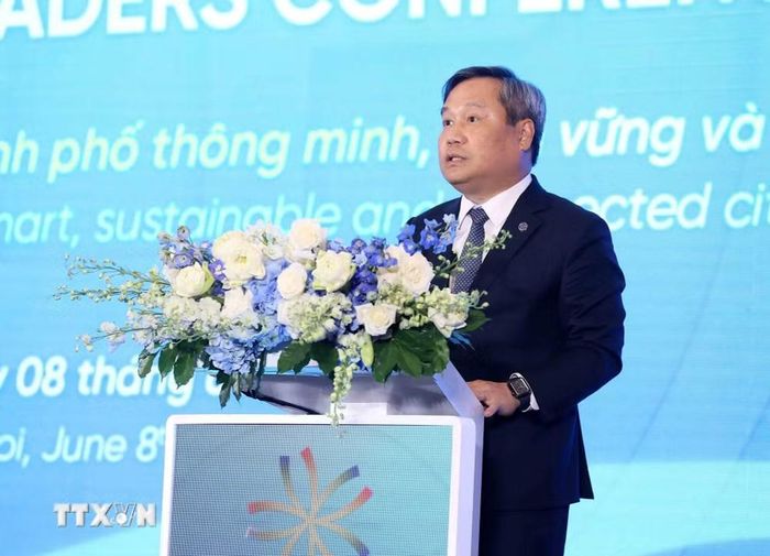 Chủ tịch Ủy ban Nhân dân Thành phố Hà Nội Vũ Đại Thắng phát biểu. (Ảnh: An Đăng/TTXVN)