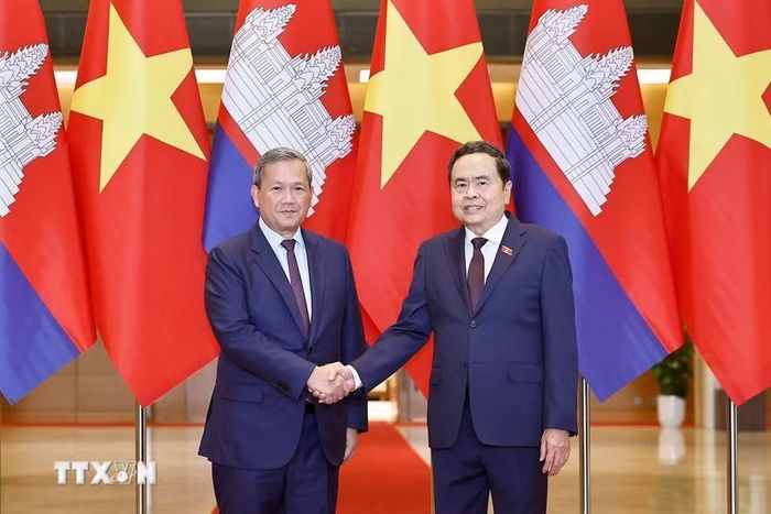 Chủ tịch Quốc hội Trần Thanh Mẫn hội kiến Thủ tướng Campuchia Hun Manet thăm chính thức Việt Nam và tham dự Diễn đàn Tương lai ASEAN lần thứ ba. (Ảnh: Doãn Tấn/TTXVN)