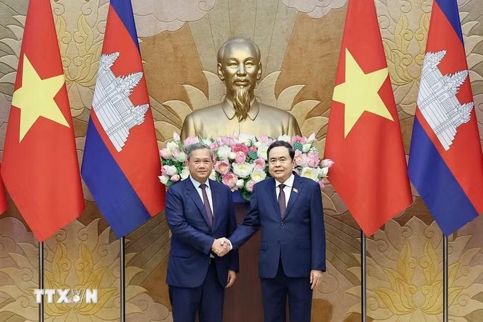 Chủ tịch Quốc hội Trần Thanh Mẫn hội kiến Thủ tướng Campuchia Hun Manet thăm chính thức Việt Nam và tham dự Diễn đàn Tương lai ASEAN lần thứ ba. (Ảnh: Doãn Tấn/TTXVN)