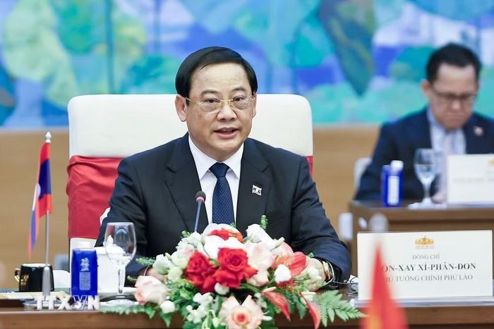 Thủ tướng Lào Sonexay Siphandone phát biểu. (Ảnh: Doãn Tấn/TTXVN)