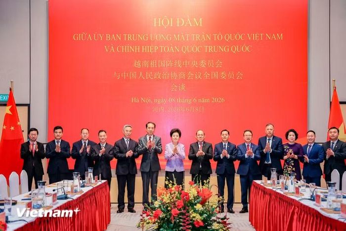 Hội đàm giữa Ủy ban Trung ương Mặt trận Tổ quốc Việt Nam và Chính hiệp toàn quốc Trung Quốc tổ chức tại Hà Nội chiều nay 8/6. (Ảnh: Hoài Nam/Vietnam+)