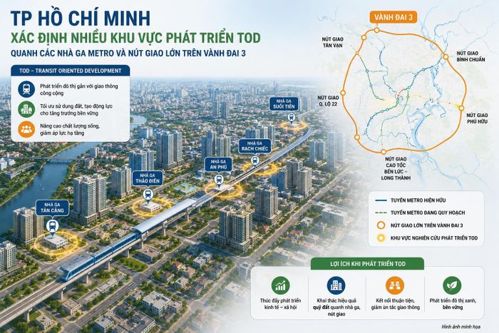 Minh họa các nhà ga metro và các nút giao lớn trên Vành đai 3.
