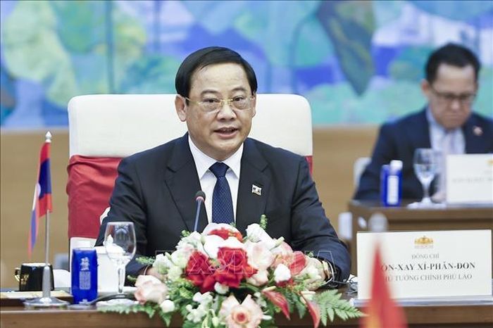 Thủ tướng Lào Sonexay Siphandone phát biểu. Ảnh: Doãn Tấn/TTXVN.