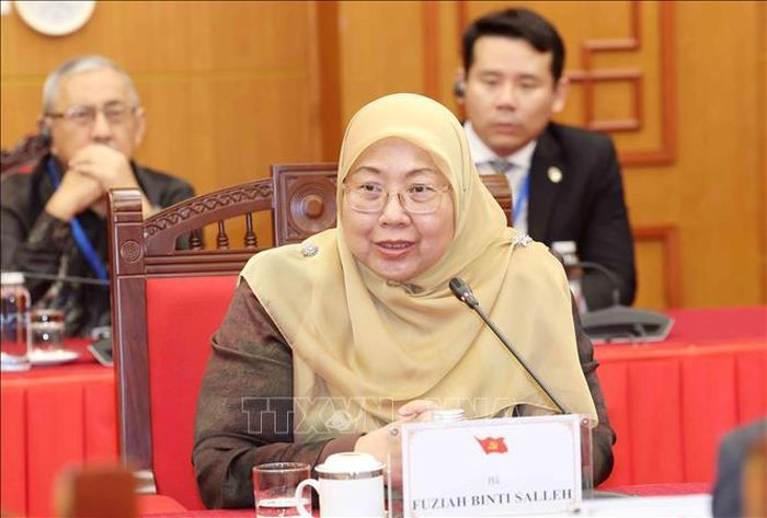 Bà Fuziah Salleh, Tổng Thư ký, Thứ trưởng Bộ Thương mại nội địa Malaysia, đại diện Đảng Công lý Nhân dân (PKR) phát biểu. Ảnh: Phương Hoa/TTXVN