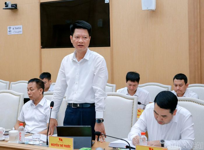 Các đồng chí trong Thường trực Tỉnh ủy phát biểu tại hội nghị.