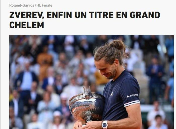 "Zverev, cuối cùng cũng có một danh hiệu Grand Slam" - tiêu đề trên tờ L'Equipe