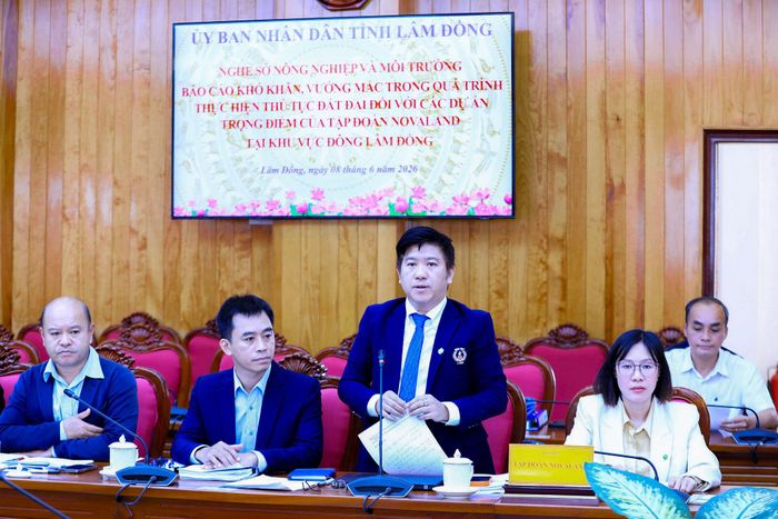 Đại diện Tập đoàn Novaland báo cáo về vướng mắc của 7 dự án khu vực phía Đông Lâm Đồng và đề xuất hướng tháo gỡ