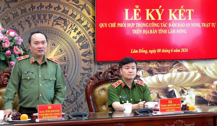 Thiếu tướng Trương Minh Đương, Giám đốc Công an tỉnh Lâm Đồng phát biểu tại buổi lễ