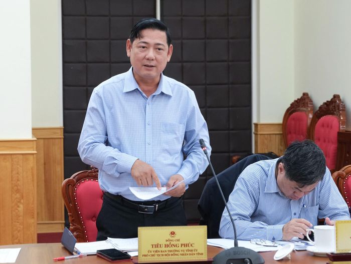 Ủy viên Ban Thường vụ Tỉnh ủy, Phó Chủ tịch HĐND tỉnh Tiêu Hồng Phúc phát biểu tại phiên họp